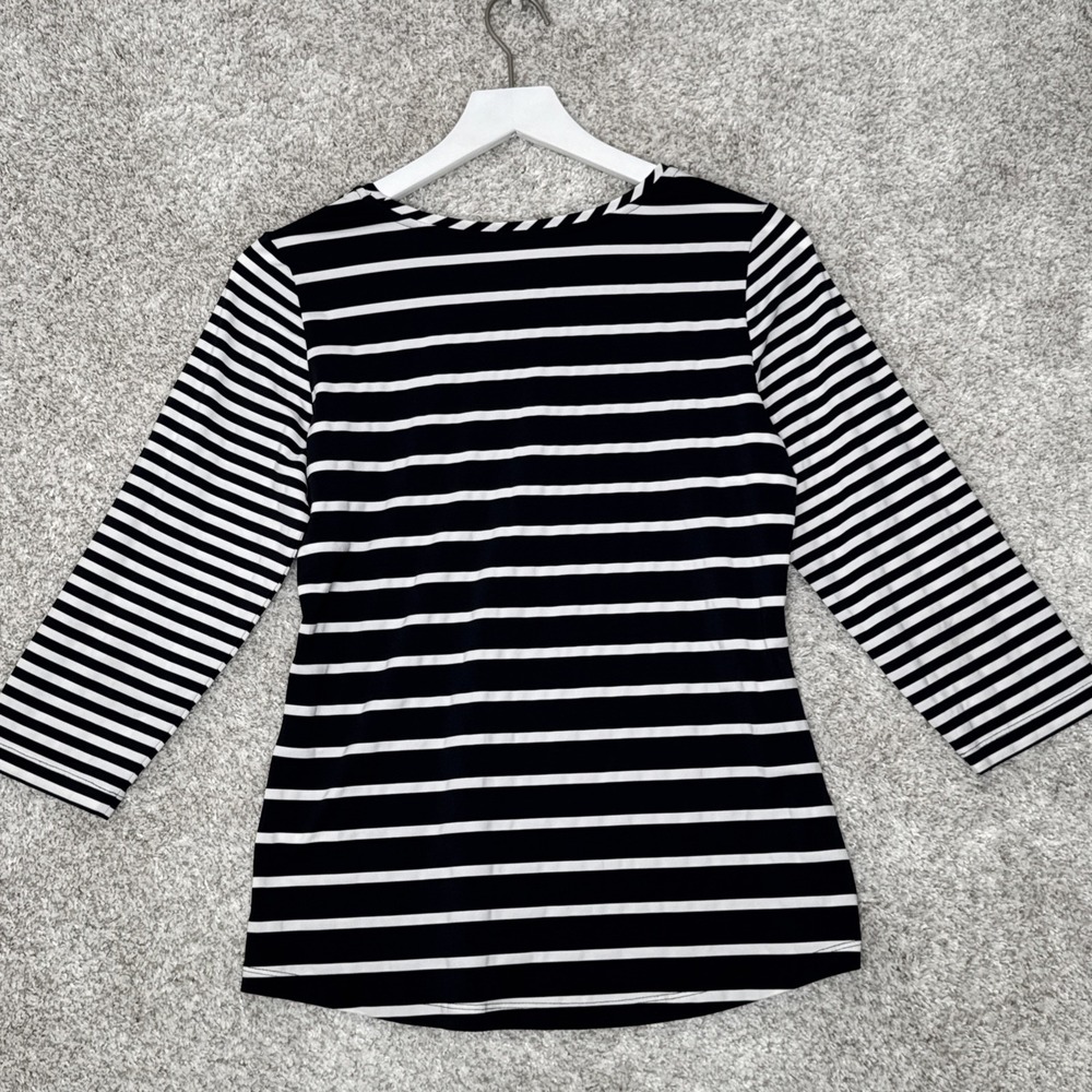 IBKUL Pullover Top Small Stripe Black &‎ White UPF 50 Long Sleeve Golf Tennis - Picture 4 of 8